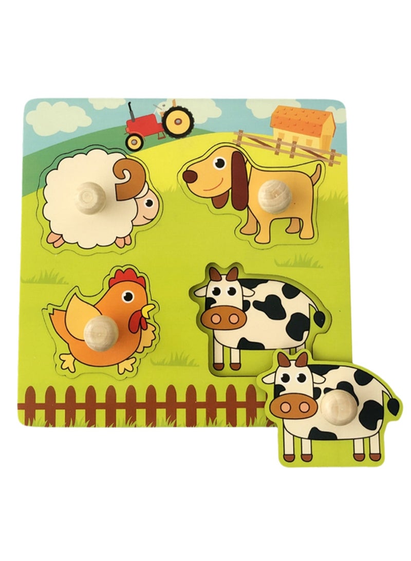 5.9 Inch Ranch Style 1-3 Years Old Wooden Peg Jigsaw Puzzle Toy With Handle, Baby Kids Fine Motor Skills Learning Educational Montessori Jigsaw Puzzle, Ideal Gift For 1 - 2 - 3 Years Old Boys And Girls - Image 1